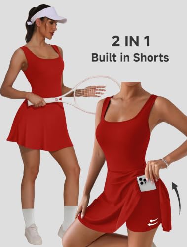 Image of NIASHOT Women's Athletic Dress with Built-in Shorts & Pockets Workout Tennis Golf Active Wear U Neck A-line Dresses