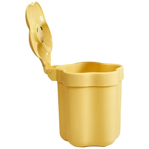 STOBOK Papelera de escritorio, mini cesta de papel con tapa, diseño de flores de dibujos animados, contenedor de basura para escritorio, automóvil,