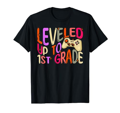 Leveled Up To 1st Grade Groovy Back To School First Grade T-Shirt