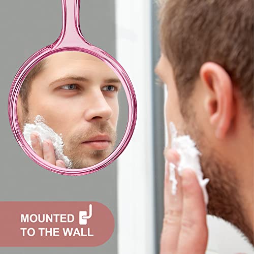 D Hand Mirror With Handle, Handheld Mirror Small Magnifying Mirror 1X 2X Doule Sided Handle Makeup Mirror, Acrylic Handheld Mirror Rounded Shape, Pink #TOP6