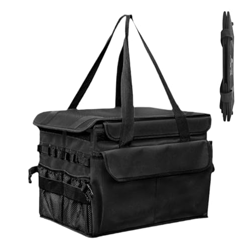 Organizador de equipo de campamento, cesta de picnic con compartimentos, bolsa de almacenamiento de cocina al aire libre, bolsillos laterales, transportador de equipo para senderismo, viajes por