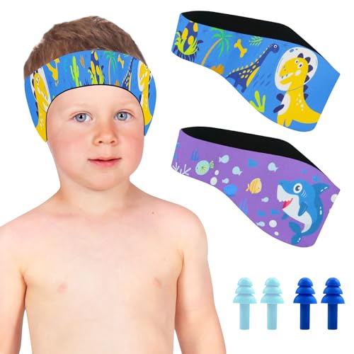 Capgoost Schwimmen Stirnband Kinder, 2 Stück Neopren Schwimmband mit Ohrstöpsel, Schwimm Ohrenschutz, Ohrenband Wasserdichtes Kopfband, Schwimmstirnbänder, Klettverschluss Ohrenschutz Band für Kinder