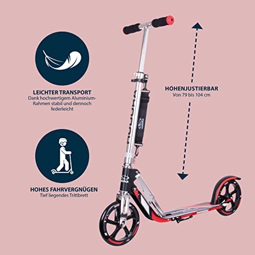 HUDORA BigWheel 205 Scooter - Stabiler Aluminium-Roller - Höhenjustierbarer & zusammenklappbarer Cityroller mit Ständer - Sportlicher Kinder- & Erwachsenenroller für bis zu 100kg