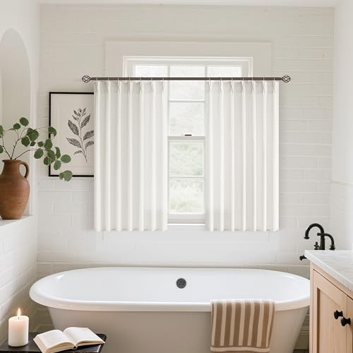 Image of Cream Semi Sheer Linen Pinch Pleated Curtains 36 Inch Long