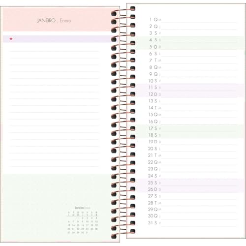 Tilibra - Planner Espiral 11,9 x 24 cm Soho 90 G 2025 - Bolas Grandes Rosa - Empathy