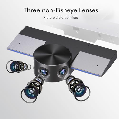 Câmera de vídeo panorâmica de 180°, experiência de videoconferência imersiva, visão geral e close-up dos alto-falantes, webcam 1080p para sala de reuniões e escritório doméstico, Plug and Play com - Imagem 3
