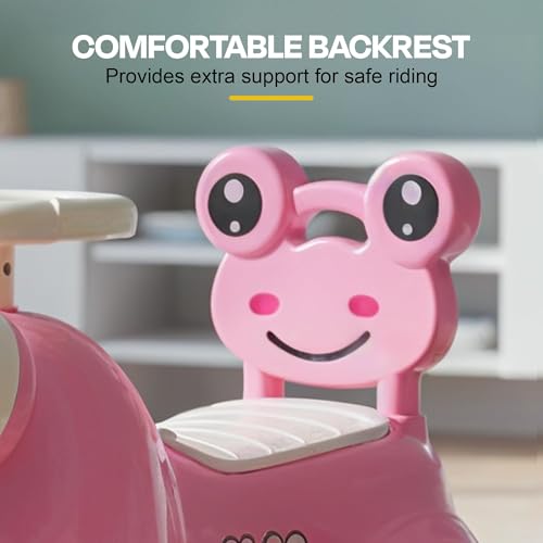 Image of Kermit Ride on Cars for Kids | Portable Kids Car with Music & Toy Storage | Indoor Baby Push Ride-ons with Lights & Safety Backrest | Outdoor Rider Cars for Kid 18+ Months (Pink)
