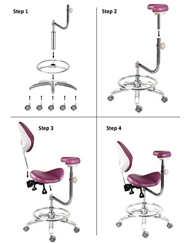 BoNew Dental Stool Assistant Stool Dental Assistant Chair with Armrest PU Leather Height Adjustable - Thumbnail 6