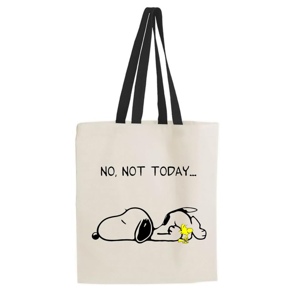 Giftme No Not Today sleeping Dog Birthday, Christmas, Secret Santa Stocking Filler Shoulder Bag Shopping Tote Bag Cotton Shopping Bag. (Black Handle)