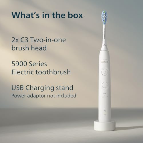 Image of Philips Sonicare 5900 Series Electric Toothbrush, Pressure Sensor, 6 Brushing Settings, SmarTimer, BrushPacer, 21-Day Runtime, Gentle Professional-Clean Feel, for Sensitive Gums, White, HX7130 /02