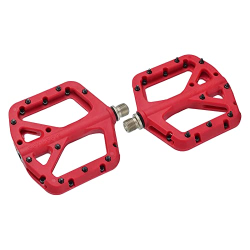 FIFTY-FIFTY Mountain Bike Pedals, Non-Slip MTB Nylon Composite, 9/16" Bicycle Pedals, Lightweight and Wide Flat Platform (Red)