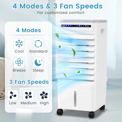ARLIME 3 in 1 Evaporative Air Cooler, Windowless Swamp Cooler with 4 Modes, 3 Speeds, 7H Timer, Wide Oscillation, Remote, Double Tanks and 4 Ice Packs, Cooling Fan for Bedroom Livi image 8