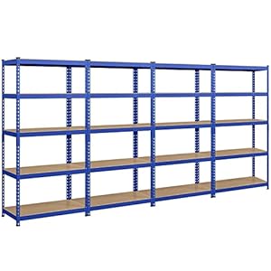 Topeakmart 4PCS 5-Tier Utility Shelves, Metal Storage Shelves Garage Shelving Unit Adjustable Garage Storage Shelves Storage Racks Heavy Duty Shed Shelving- Blue, 35.5 x 17.5 x 72 Inch