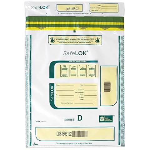 ControlTek SafeLok 12" x 16", Clear, 100 Bags, Tamper-Evident Deposit Bags, Cash Currency Handling & Valuables, Moisture, Heat, Cold Detection, Tear-off Receipt + Large Barcodes 585093 Cover