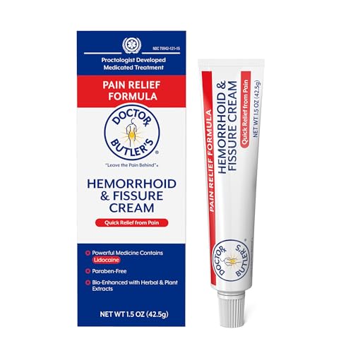 Image of Doctor Butler's Hemorrhoid & Fissure Cream - Instant Pain Relief Hemorrhoid Treatment with Lidocaine, Fast Acting Hemorrhoid Cream for Relief from External Itching and Burning 1.5oz