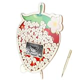 Decorazione per baby shower alla fragola con cornice portafoto e 60 dischi in legno. Un'alternativa al libro degli ospiti in legno, una dolce decorazione di compleanno con motivo 'Baby ist unterwegs