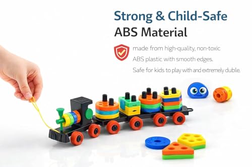 Image of Brand Conquer Toy for Toddlers | Pull Along Shape Sorting & Stacking Puzzle with Hammer | Geometric Blocks Educational Toy | Montessori Early Development Gift for Boys (3-in-1 Learning Train)