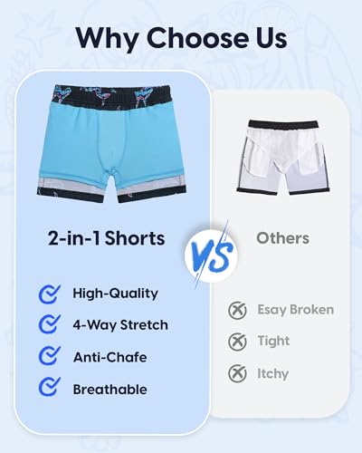 Image of maamgic Boys Swim Trunks with Compression Liner Quick Dry Swim Shorts Anti-Chafe Boy Bathing Suit