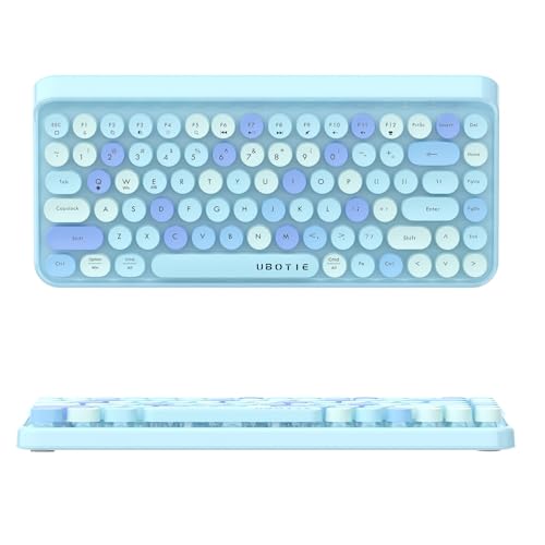 Image of UBOTIE Portable Bluetooth Colorful Computer Keyboards, Wireless Mini Compact Retro Typewriter Flexible 84Keys Design Keyboard (New Blue Colorful)