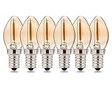 FLSNT C7 LED Night Light Bulbs 15W Equivalent,Dimmable,0.8W,E12 Candelabra Base,2200K Warm White,CRI80,45LM, Amber Glass Finishing,6 Pack