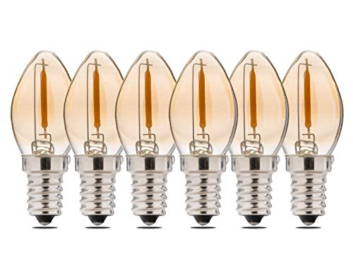 FLSNT C7 LED Candelabra Bulb, Dimmable LED Night Light Bulbs, 0.8W (15W Equivalent), E12 Small Base, 2200K Warm White, Amber Glass, 6 Pack