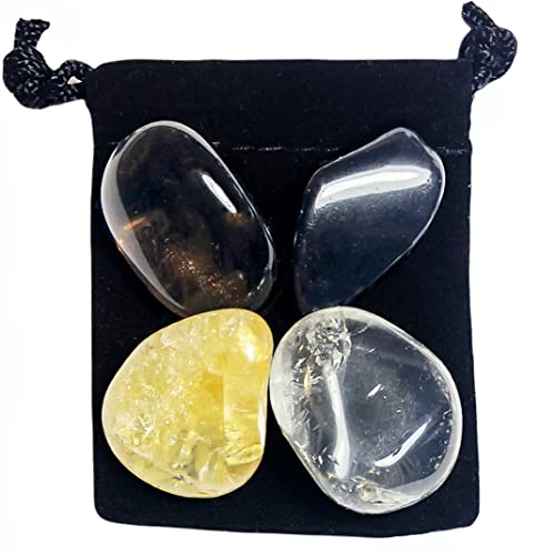 NERVE DAMAGE REPAIR Tumbled Crystal Healing Set with Pouch & Description Card - Citrine, Clear Quartz, Smoky Quartz, & Tourmaline