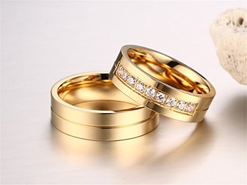 Hijones Jewelry High Polished Titanium Cubic Zirconia Engagement Rings Wedding Bands, Gold, 6Mm, Men Size 11 #TOP2