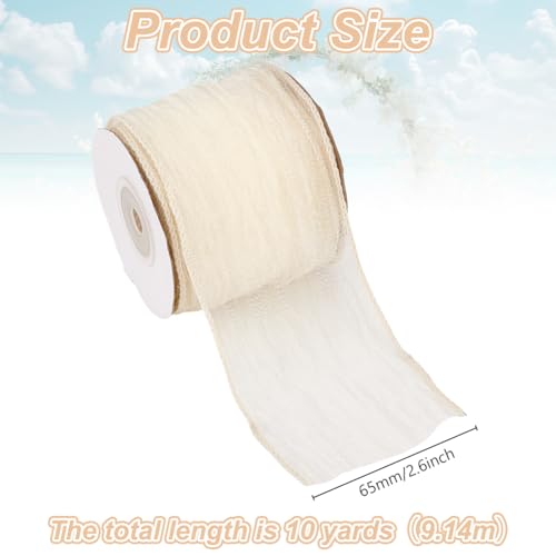 GOMAKERER 10 Yards(9.1m) Beige Crinkle Wired Ribbon - Image 2