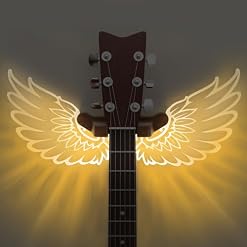 Guitar Stand Wall Mount with Luminous Angel Wings, Acrylic Wooden Guitar Hanger Shelf with USB Powered, for Acoustic Electric Bass Ukulele, Gift for Music Lovers Men Guitar Players - Les Beatles, Paul McCartney, John Lennon, RIngo Starr, George Harrison