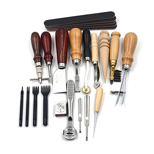 Kit de ferramentas de couro, KKcare Conjunto de ferramentas de costura e artesanato de couro 18 unid