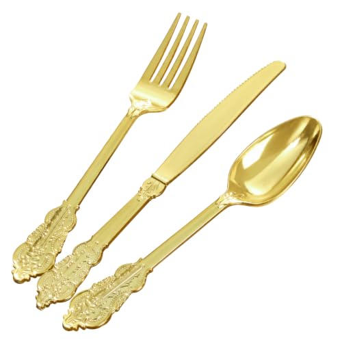 Bestluck 75PCS Gold Heavy Duty Plastic Silverware for 25 Guests