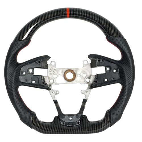 JIANGGAI Steering Wheel,Hydro Dip Carbon Fiber Steering Wheel Fits For Honda Civic Gen 10th 2016-2021,Type R FK8 2016 2017 2018 2019 2020 2021,Microfiber Leather & Red Indicate