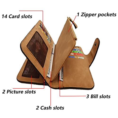 Womens Long Leather Wallet, RFID Blocking Leather Pocket Wallet Ladies Mini Purse with ID Window2