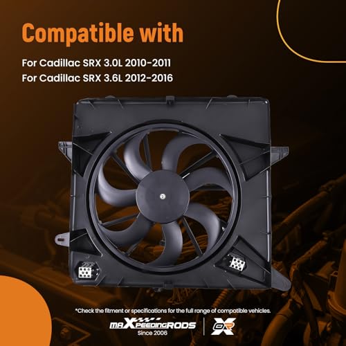 Image of maXpeedingrods Radiator Cooling Fan Assembly for Cadillac SRX Single Fan 2010-2016, 20883034 TYC622650 GM3115234