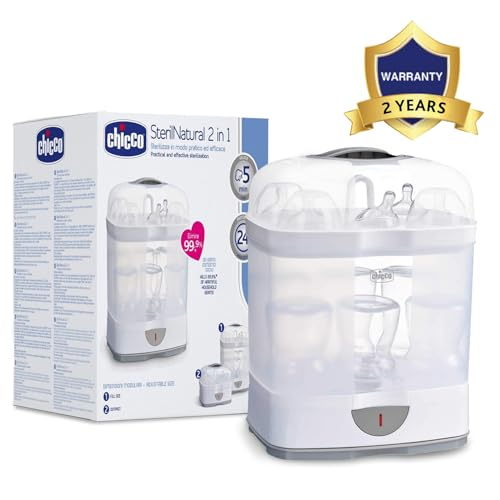Image of Chicco 2 in1 Steam Sterilizer | Sterilizes Upto 6 Bottles | Kills 99.9% of Germs | 24hrs Sterilization in 5 Mins | Auto Switch Off | Portable & Travel Friendly | 2 Years Warranty Cover (Pack of 2)