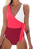 CUPSHE Women's Orange White Bowknot Bathing Suit Padded One Piece Swimsuit (Red White Medium USA...