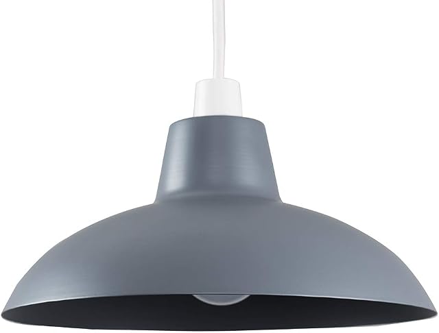MiniSun Retro Style Dark Grey Metal Easy Fit Ceiling Pendant Light Shade - Complete with a 10w LED Bulb [3000K Warm White]