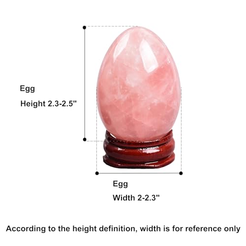 Image of AMOYSTONE Hand-Carved Rose Quartz Decorative Egg with Base, Healing Crystal Stone for Home Decor, 2.3-2.7 Inch, Natural Energy Balance & Gift Giving