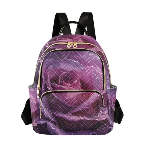 YETTASBIN Fashion Quilted Mini Backpack for Women & Girls - Rose Lightweight Casual Travel Daypack, S(8.5L)