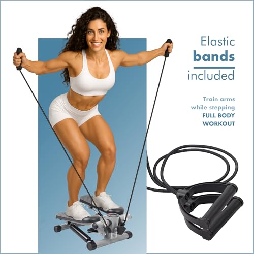 PORTENTUM Mini steppers for exercise workout with resistance bands and LCD display 5 functions — Stepper 3-in-1 for legs, glutes and arms — Adjustable intensity — Easy to store home workout equipment - Image 3
