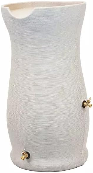 Impressions Corsican Decorative Rain Barrel, 50 Gallon Capacity,Unique Textured White Ceramic with Brass Spigots Finish, Modern Design