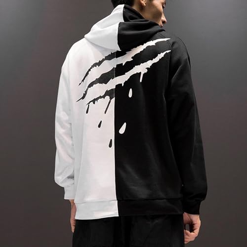 Sweat à capuche homme bicolore en coton coupe régulière pull patchwork - 7