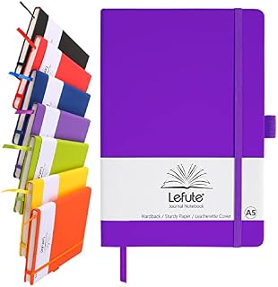 A5 Notebook, Notebook A5 200 Pages 80 GSM Journal Notebook Hardback Notepad with Lined Pages, Pen Loop, and Inner Pocket (Purple)