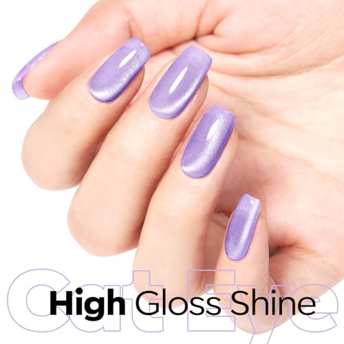 Image of modelones Cat Eye Gel Nail Polish,Glitter Purple Gel Polish with Magnet Magentic Cateye Gel Polish Soak Off Led Reflective Gel Top Coat Manicure Salon DIY Gifts