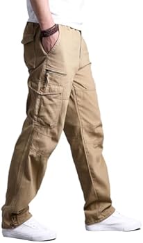 Aotoyou Cargobroek voor heren, werkbroek, lange vrijetijdsbroek, baggy wandelbroek, katoen, outdoorbroek, cargobroek met 7 zakken en elastische taille, zwart, 3XL