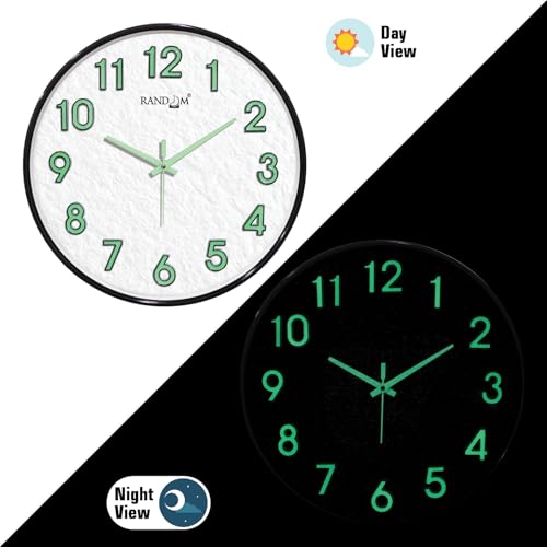 Image of RANDOM Modern 12.75INCH Wall Clock with 3D Radium Numbers, Silent Non-Ticking, Premium Black Frame, Metallic Face, Ultra Clear Glass
