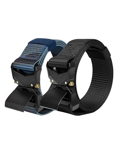 WOLFHUNT Mens Tactical Belt 2 Pack, Nylon Belt Heavy Duty Metal Buckle, Military Hiking Rigger 1.5
