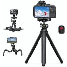 Lamicall Tripod for Camera - 3 in 1 Flexible Tripod for iPhone with Wireless Remote - iPhone Stand for Video Recording Vlogging Compatible with Smartphone, Small Digital Camera Dark Grey
