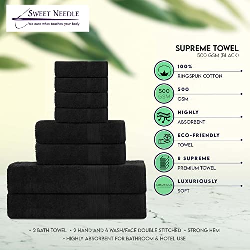 Supreme Premium Cotton Luxury Towels Set by Sweet Needle, Black, 2 Bath Towel, 2 Hand and 4 Wash/Face, 500 GSM - Image 2
