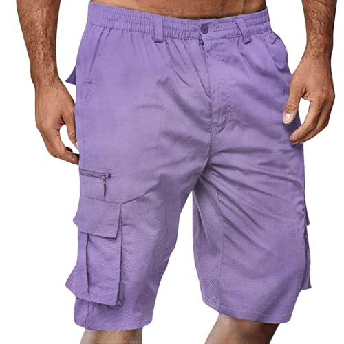 Generic Men Cargo Shorts,Twill Cargo Shorts for Men Big and Tall Purple L